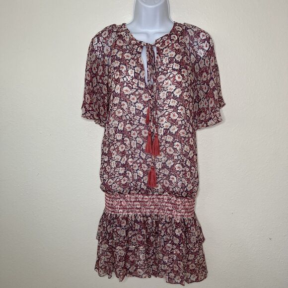 Women’s XS Dress Rebecca Minkoff Mini Pebble Floral Smocked Drop-Waist Knee High - Picture 7 of 12